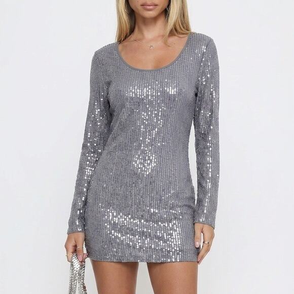 Haute Hippie Dresses & Skirts - Haute Hippie 100% Silk Sequin Shift Mini Dress Size Medium Purple/Grey Boho Glam